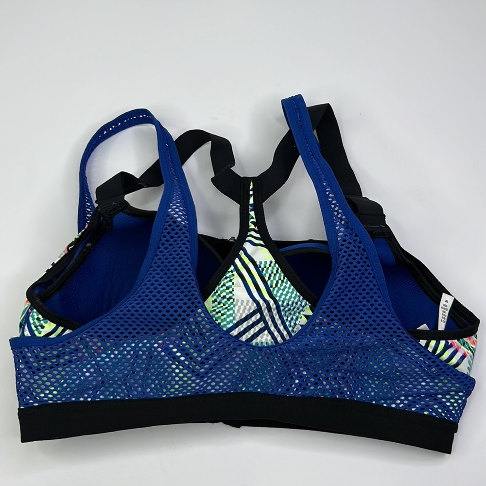 VICTORIA’S SECRET VSX SPORTS BRA BLUE MESH GEOMETRIC PRINT SZ 36C - Picture 2 of 9